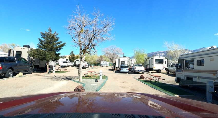 The front view from our truck as we pull into our site