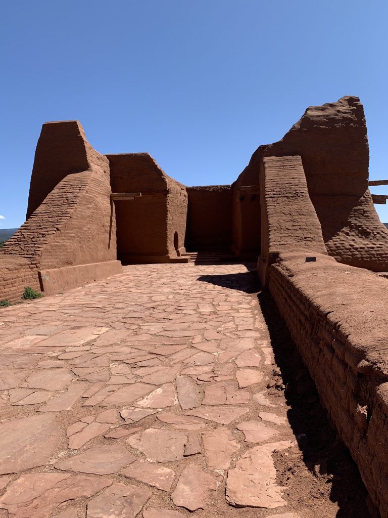 Large walls that remain standing from the mission church at Pecos
