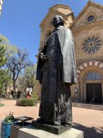 Statue in front of a church in Santa Fe