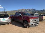 Our truck in the parking lot with the Sandia Mountains in the background